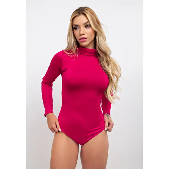 Body Feminino Gola Alta Liso Manga Longa Estiloso Inverno