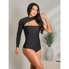 Body Feminino Detalhe No Busto Com  Uma Manga Ombro Nu Festa
