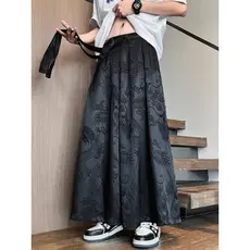 Estilo chinês dragão padrão Jacquard calças de seda gelo estilo chinês Hanfu outono solto tamanho grande gordura grande