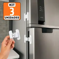 Kit 3 Travas Segurança Geladeira Criança Infantil Adesivo Fácil Instalação Gavetas Armarios Multiuso