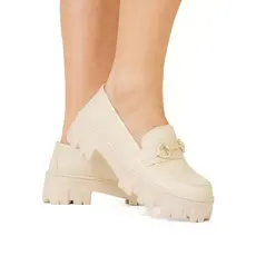 Mocassim Feminino Tratorado Salto Baixo Confortável Casual
