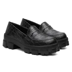 Mocassim Feminino Croco Salto Baixo Tratorado Moda Conforto