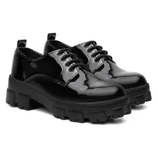 Sapato Feminino Oxford Verniz Cadarço Tratorado Conforto