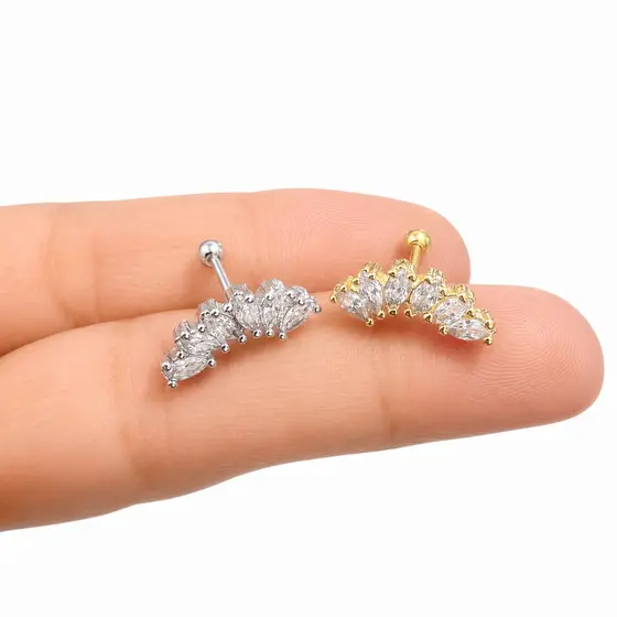 ✨ Piercing Cluster Reto para Orelha | Aço Antialérgico 6 Navetes | Brilho e Conforto (ONP1173) 💎