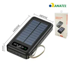 Carregador Portátil Solar 20000mAh Power Bank com Cabos Embutidos Display Digital USB Rápido