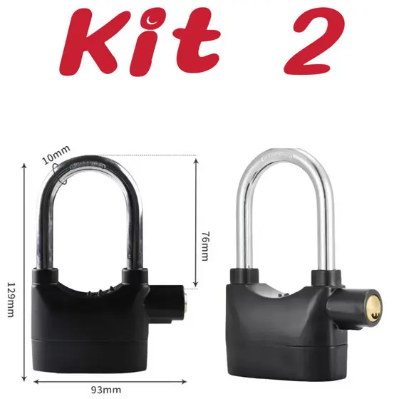 Kit 2 Cadeado antifurto para motocicleta com alarme sonoro   Estilo longo  fang