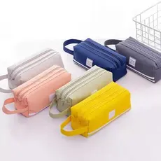 Estojo de lápis portátil de lona de papelaria de camada dupla SU