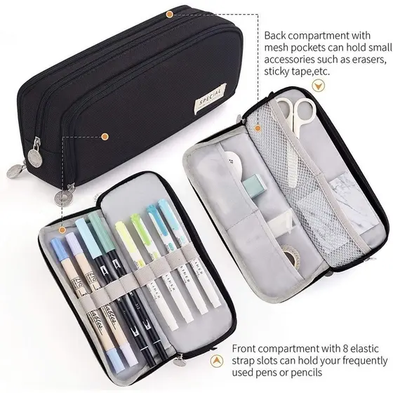Estojo De Lápis De Tecido De Grande Capacidade Camada /Double Sided Pen Bag Pencil Case/Escolar/Escritório/Faculdade