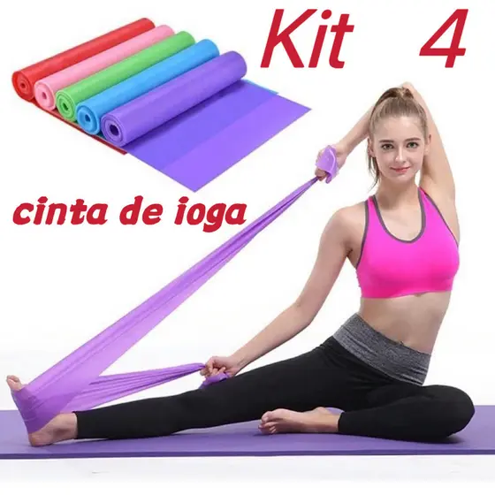 Kit 4 Faixas Elásticas 150cm para Yoga Alongamento Exercícios e Treino