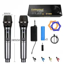 Microfone Sem Fio Profissional UHF conjunto com 2 Microfones + Receptor Recarregável  ming