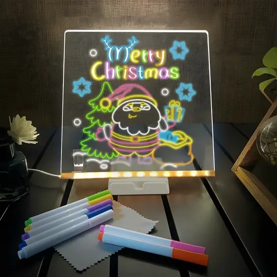 Luminária LED Quadro de Recados 3D 15x15 em Acrílico USB Abajur Decorativo para Escrever com Caneta para Quarto Sala Esc