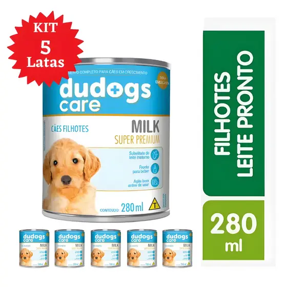 Kit 5 Latas Leite Pronto para Filhotes Premium Dudogs Care 280Ml