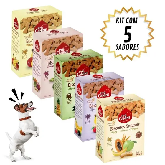 Kit 5 Petiscos para Cachorro Biscoito Natural  Gourmet PróCanine 300g
