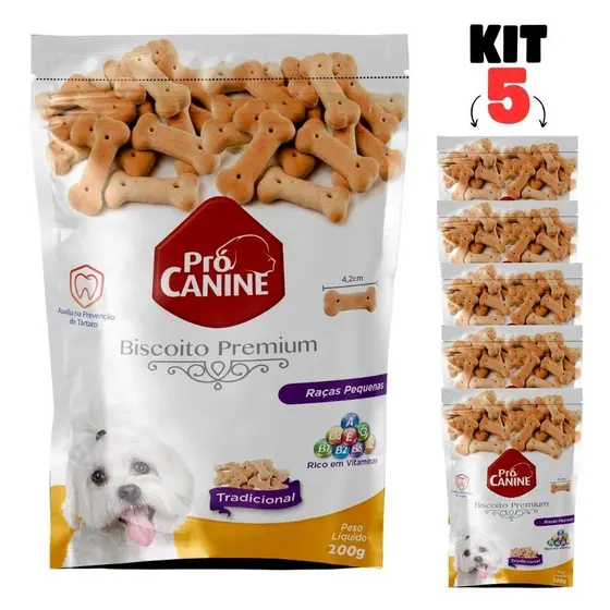 Kit 5 Petiscos para Cachorro Biscoito Premium PróCanine 200g