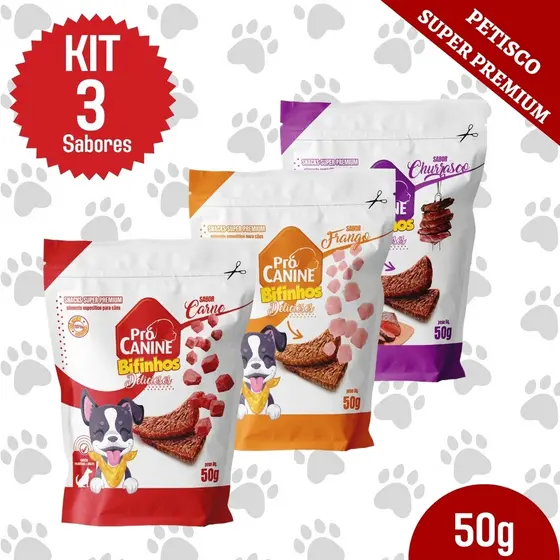 Kit 3 Petisco para Cachorro Bifinho PróCanine 50g