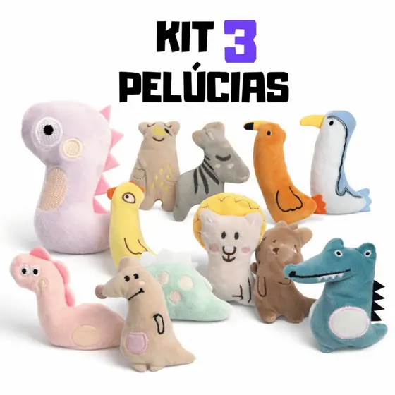 Kit 3 Brinquedos para Gatos Mordedor Pelúcia Sortidos