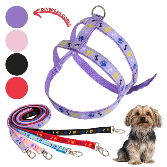 Conjunto Guia e Peitoral Osso Patinha para Cachorro Pet