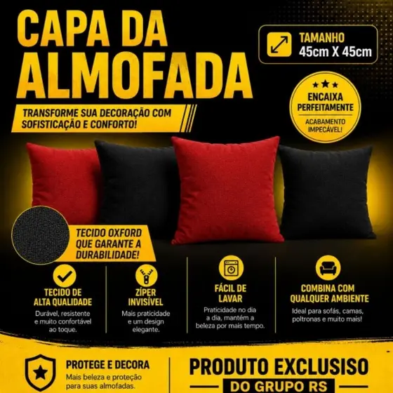 Capas De Almofadas Kit Com 4 Capas Oxford liso 45x45 Decoração