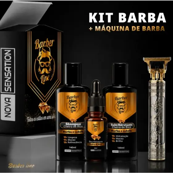 Kit Barba Cheiro De Rico, Balm, Óleo, Shampoo e Maquina De Barbear