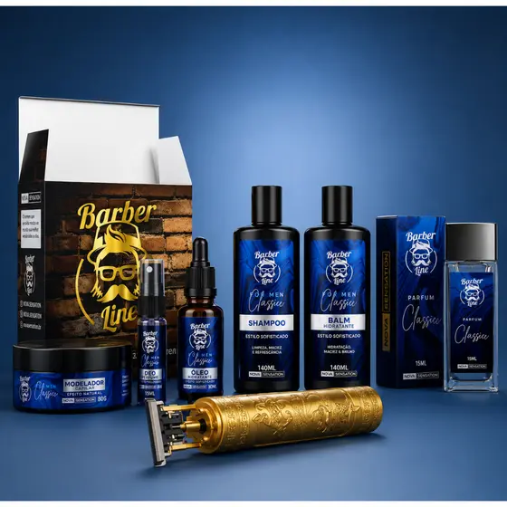 Kit Barba Balm Óleo Perfume Shampoo Modelador Capilar Maquina De Barbear