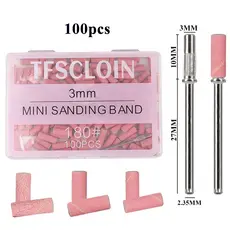 100 Pçs/Caixa Rosa 3mm Mini Bandas De Lixa Kits Elétrico Prego Brocas Mandril Conjuntos Para Pele Morta Remover Acessóri
