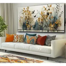 Quadro Decorativo 120x60 recepção Sala Elegante Moderno Grande colorido decoração folhas