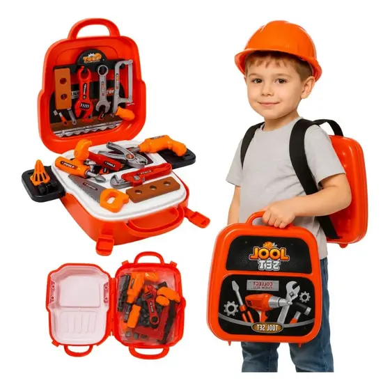 Kit de Brinquedo Educativo Maleta de Ferramentas 3 em 1 Infantil 22 Peças Oficina Menino Construção