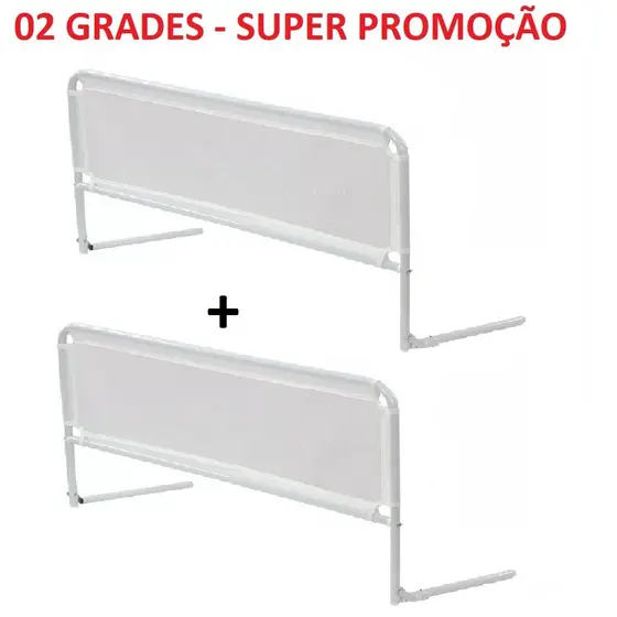 Kit Com 2 Grades Para Cama - Proteção Tela Segurança Crianças - Bebê E Idosos - Serve cama Normal e Box - Altura 45cm