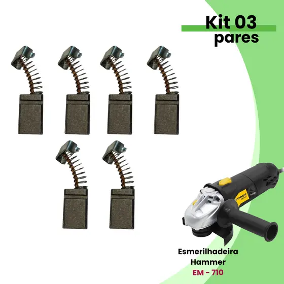 Escovas De Carvao P/ Esmerilhadeira Hammer Em-710 - 03 pares