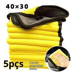 5 Panos Microfibra 40x30cm Tolha Dupla Camada P Limpeza Carro Moto Casa Tolha Microfibra