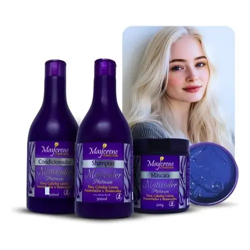 Matizador Platinum Cabelos Loiros Kit 3 Produtos Cabelos Loiro Branco Grisalho a Pronta