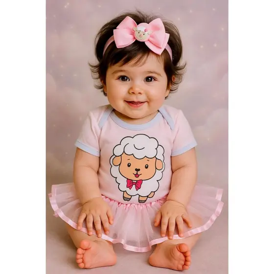 Body Bebê Temático Menina Ovelhinha Body Mesversario Ovelhinha do Senhor Body Menina Mesversario Fantasia para Bebê