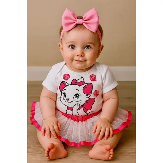 Body Bebê Temático Menina Fantasia Infantil - Gata Marie Body Mesversario Gatinha Marie Body Bebê Menina Gatinha Marie