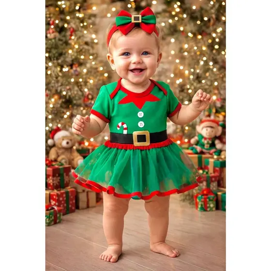 Body Ajudante do Papai Noel Menina Bebe Body Mamãe Noel Body Temático Mesversario Menina Body Natal Menina Body + Gorro