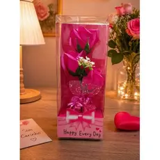 Enfeite Buquê Rosa Artificial Vermelha Com Vase Decoracao Duravel Presente
