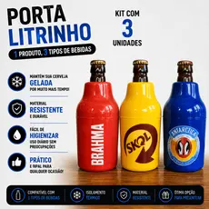 3 Porta Lata Litrinho e Long Neck Suporte Garrafa 300ml Térmico Novidade Bares