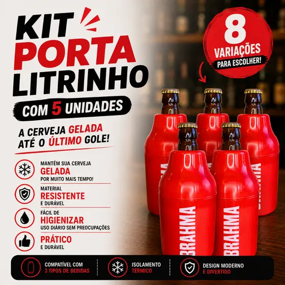 5 Porta Garrafinha 300ml Suporte Cerveja Lata Litrinho Long Neck Térmico Isopor