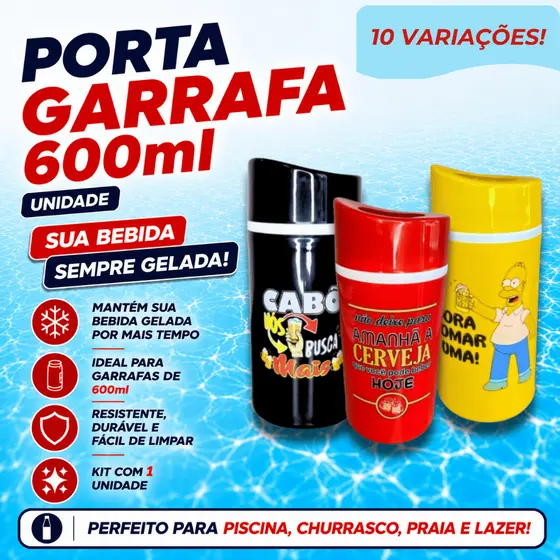 Porta Garrafa 600ml Suporte Cerveja Termico Frases Time Personalizados