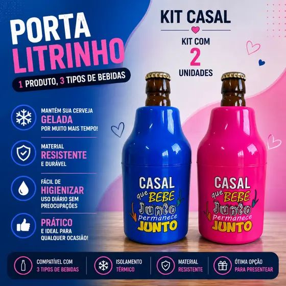 Kit C/2 Casal Suporte De Cerveja Long Neck Litrinho 350ml Time Futebol