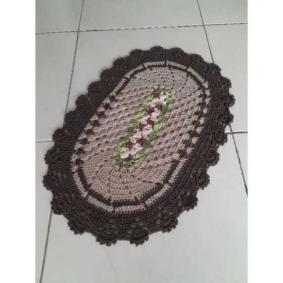 par tapete de croche florzinha oval