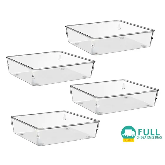Kit 4 Organizadores Multiuso Modular Gavetas e Mesas Pote Acrilico Cristal