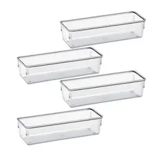 Kit 4 Organizadores Multiuso Modular Gavetas e Mesas Pote Acrílico Cristal Retangular Grande