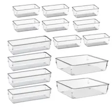 Kit 14 Organizador Multiuso Modular Gavetas Geladeira Armario  Acrilico Cristal e Fume