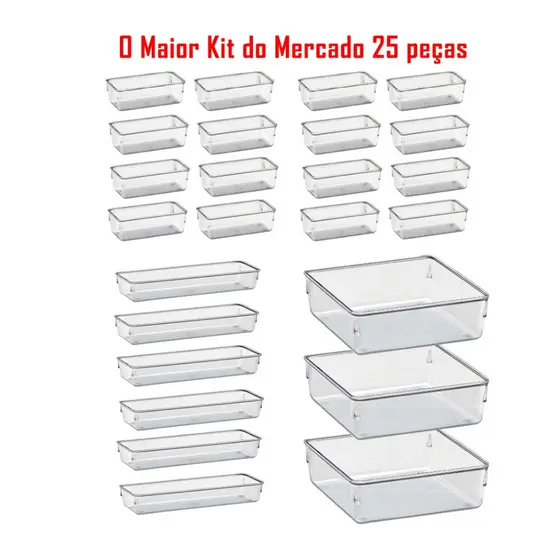 Kit 25 Organizadores Multiuso Modular Gavetas Geladeira Acrílico Cristal