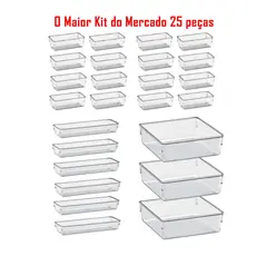 Kit 25 Organizadores Multiuso Modular Gavetas Geladeira Acrílico Cristal