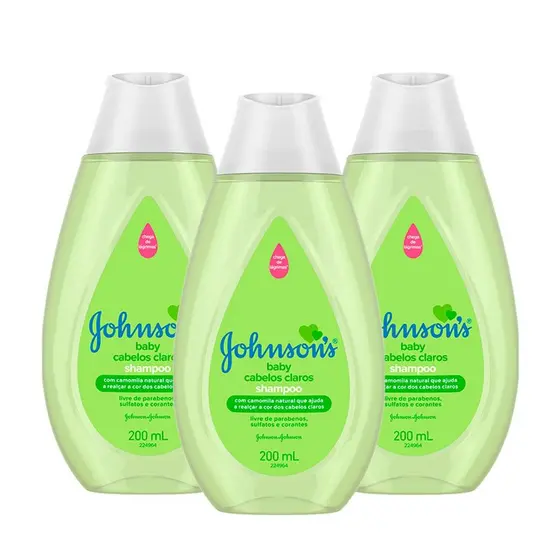 Kit Shampoo Johnson's Baby Cabelos Claros 200ml com 3 unidades