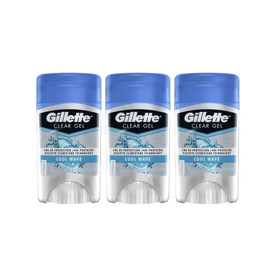 Kit com 3 Desodorantes Gillette Antitranspirante Clear Gel Cool Wave 45g