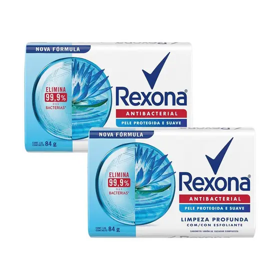 Kit 2 Sabonetes em Barra Antibacterial Limpeza Profunda Rexona Cartucho 84g