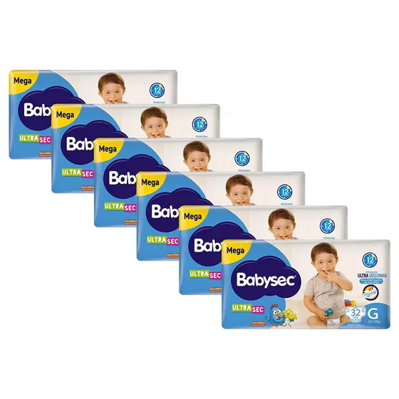 Kit 6 Fraldas Babysec Galinha Pintadinha Ultrasec Mega Tamanho G 32 unidades cada