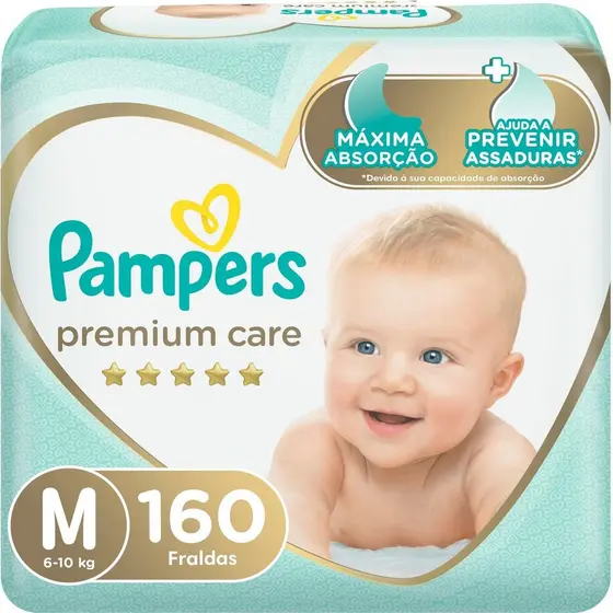 Fralda Pampers Premium Care Topíssima M com 160un